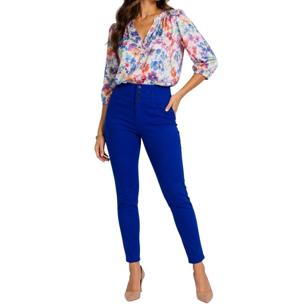 Sapphire Ink Skinny Pants Womens 13 Royal Blue High Waisted Button Stretch